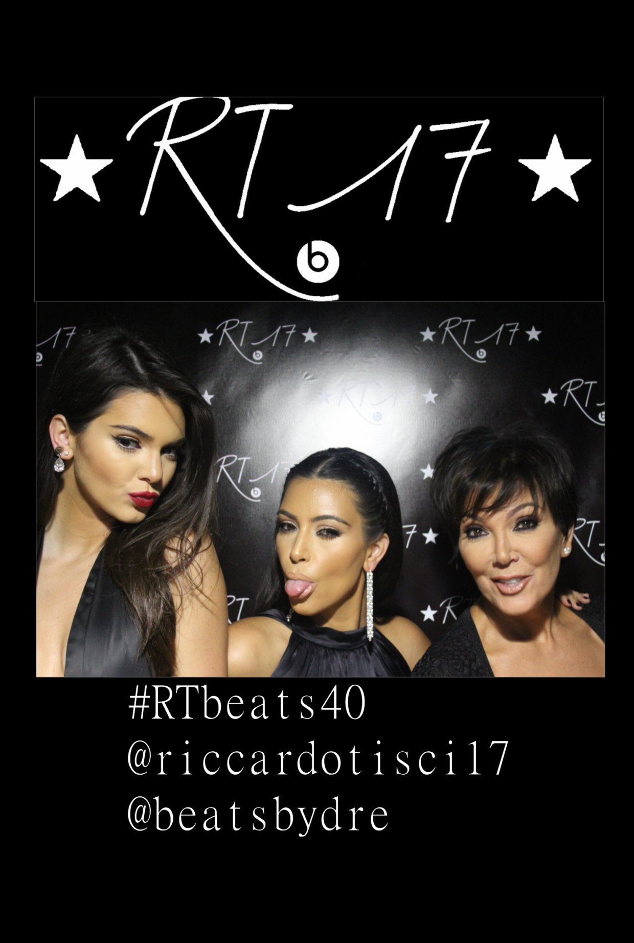Kendall Jenner, Kim Kardashian, Kris Jenner joined Beats by Dre to wish Riccardo Tisci Happy 40th in the Beats by Dre photobooth