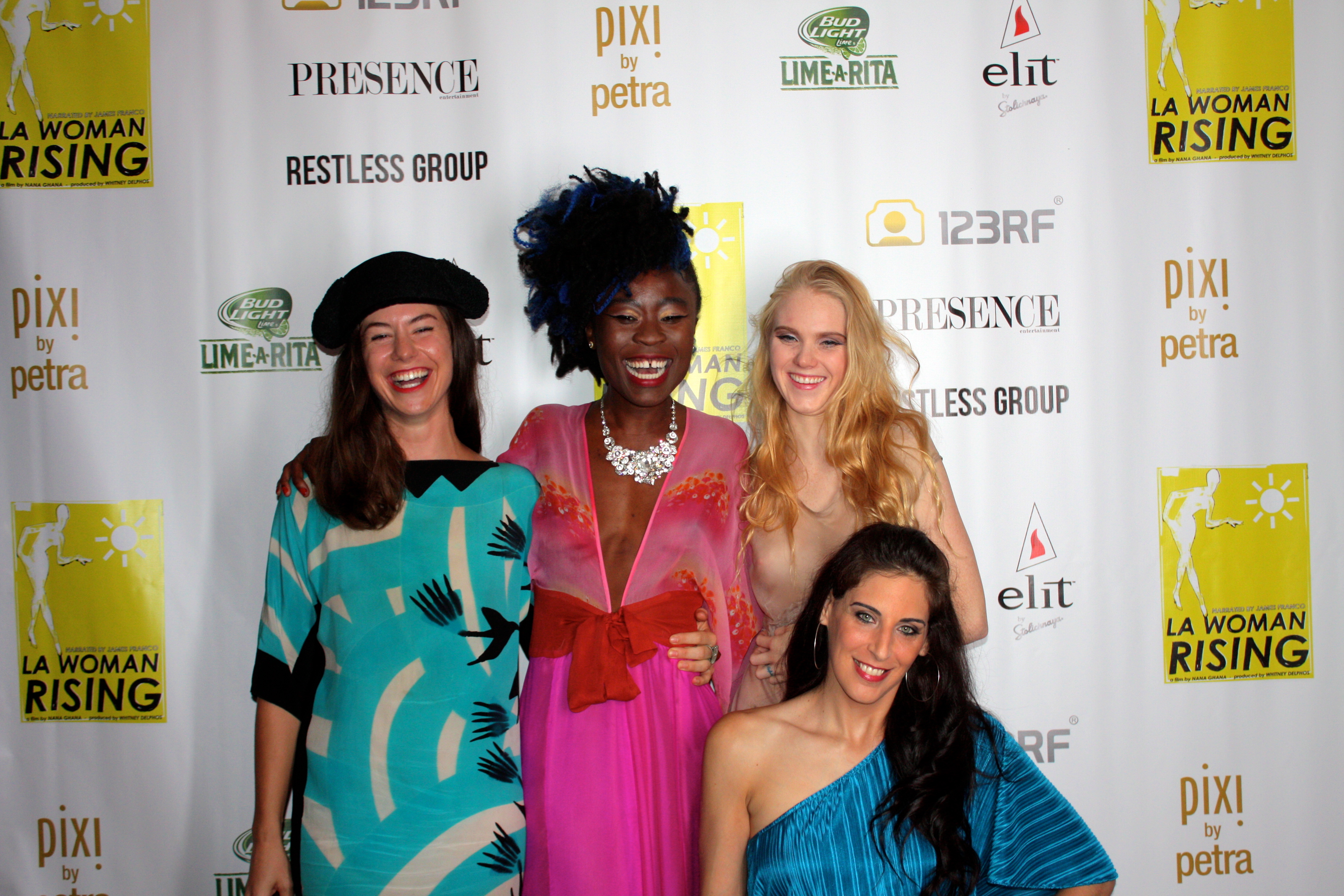 Nana Ghana and three of the LA women featured in her film, Megan McIsaac, Los Angela and Mia Schaikewitz