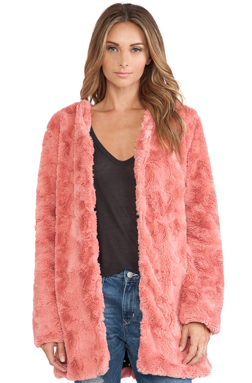 Minkpink Faux Fur Coat With Pu Panel Tradingbasis Minkpink Oh Deer Faux Fur Coat In Multi Revolve