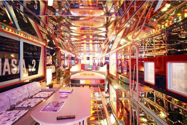 This love hotel room is designed to look like the inside of a space station.